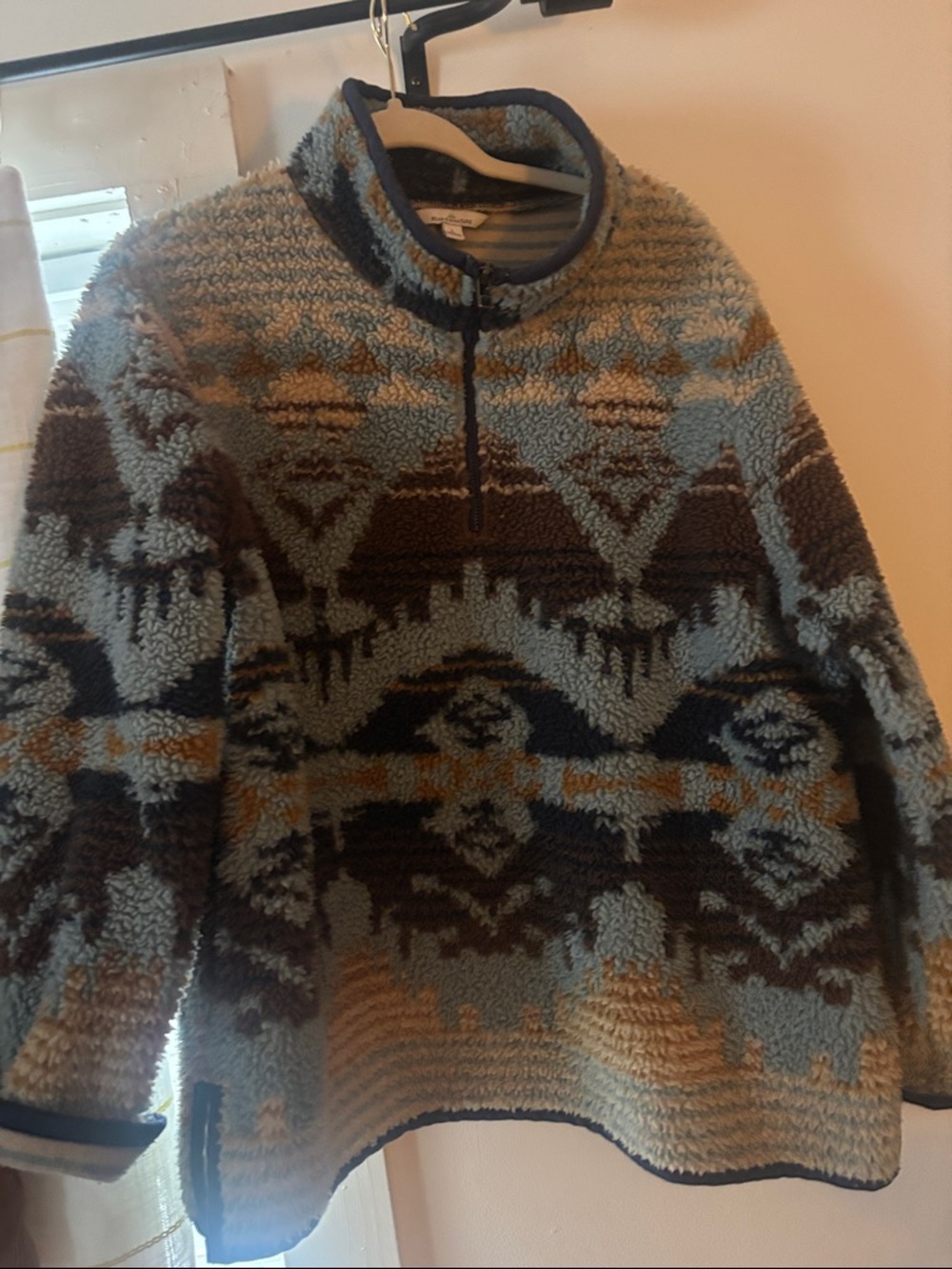 L.L. Bean Women's Teddy Jacket in Light Blue, Brown and Tan